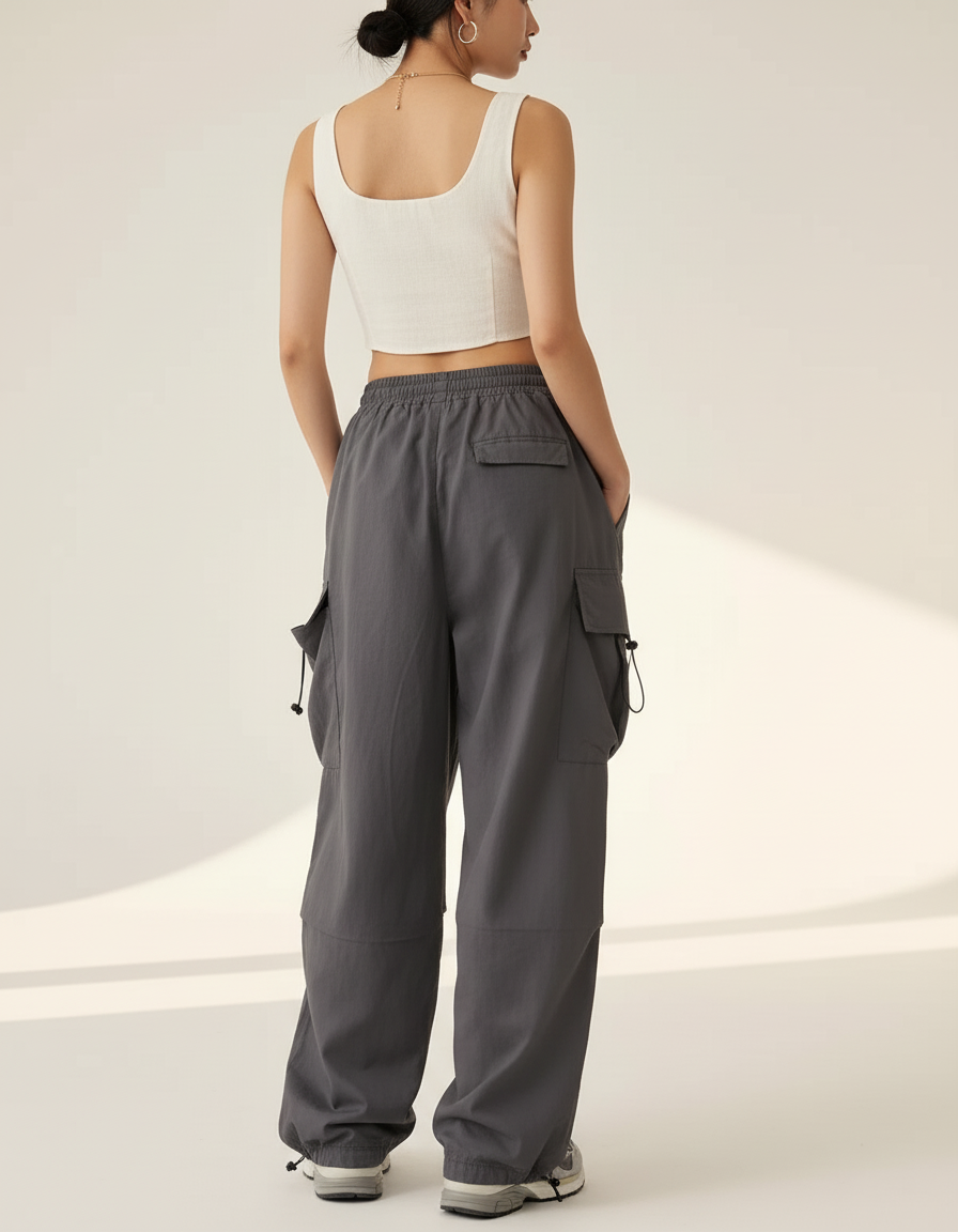 Pantalon Baggy Gris Cargo Ample Décontracté Femmes - Gabardine - vue 2