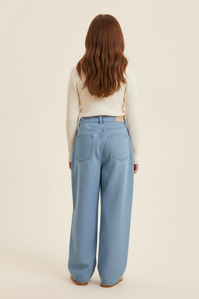 Pantalon Baggy Jean Bleu Clair Ample Plissé Confortable - vue 2