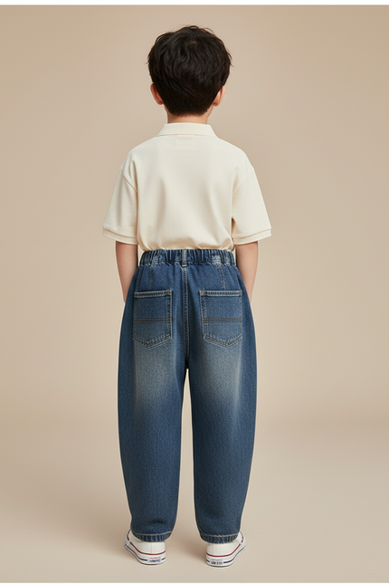 Pantalon Baggy Denim Ample Décontracté Enfant Bleu - Jean - vue 2