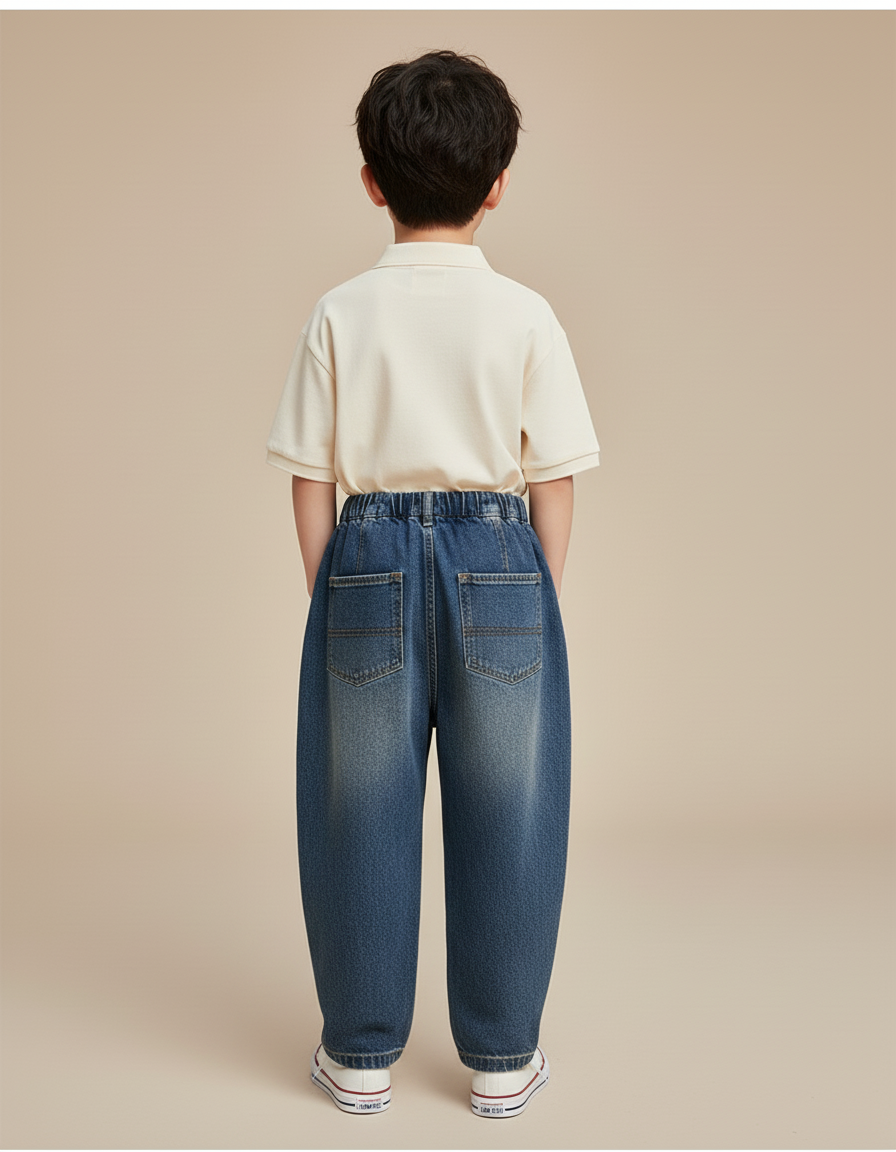 Pantalon Baggy Denim Ample Décontracté Enfant Bleu - Jean - vue 2