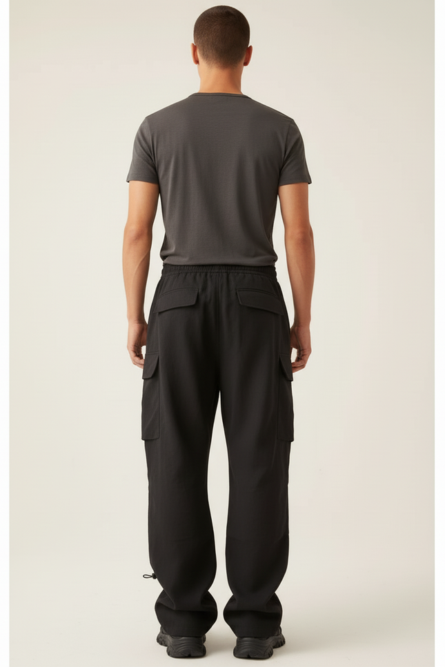 Pantalon Baggy Noir Ample Cargo Homme Décontracté - Polyester - vue 2