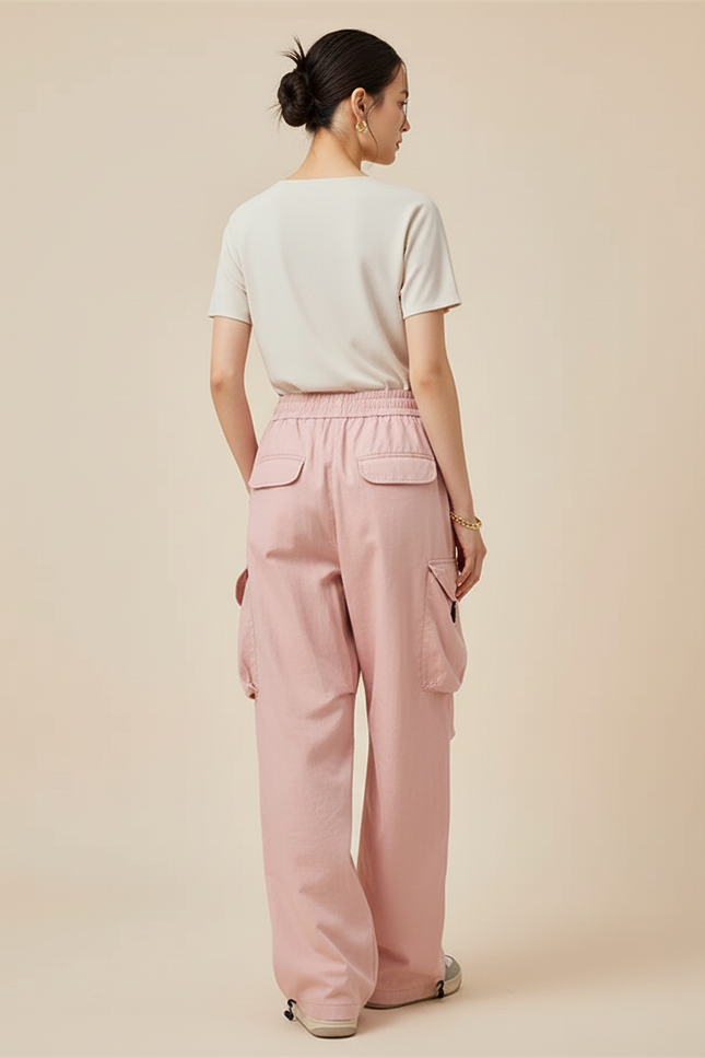 Pantalon Baggy Rose Cargo Ample Femme - Polyester - vue 2
