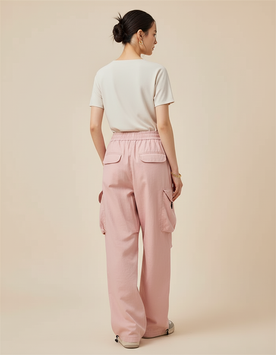 Pantalon Baggy Rose Cargo Ample Femme - Polyester - vue 2