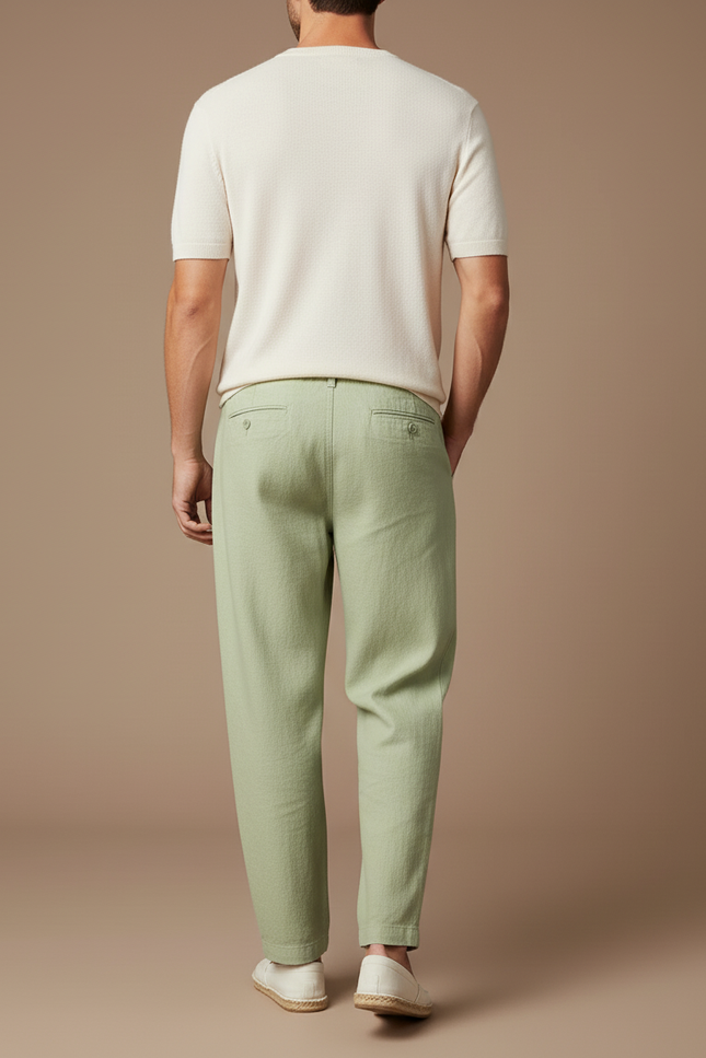 Pantalon Baggy Vert Menthe Lin Ample Cordon Homme - vue 2