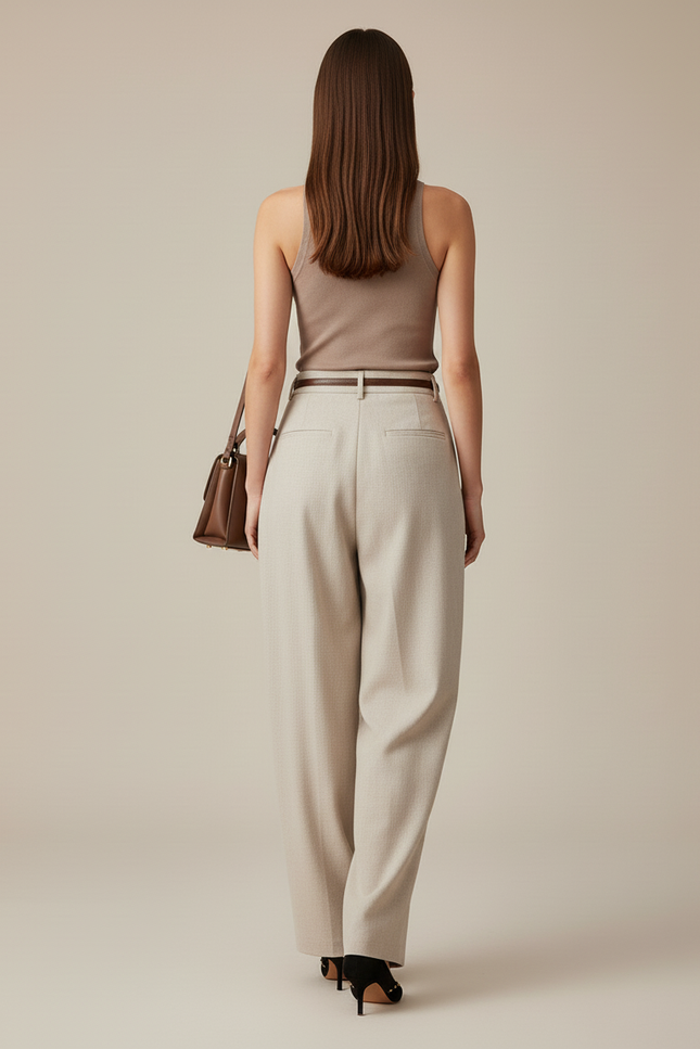 Pantalon Baggy Beige Laine Plissé Ample Femme - vue 2