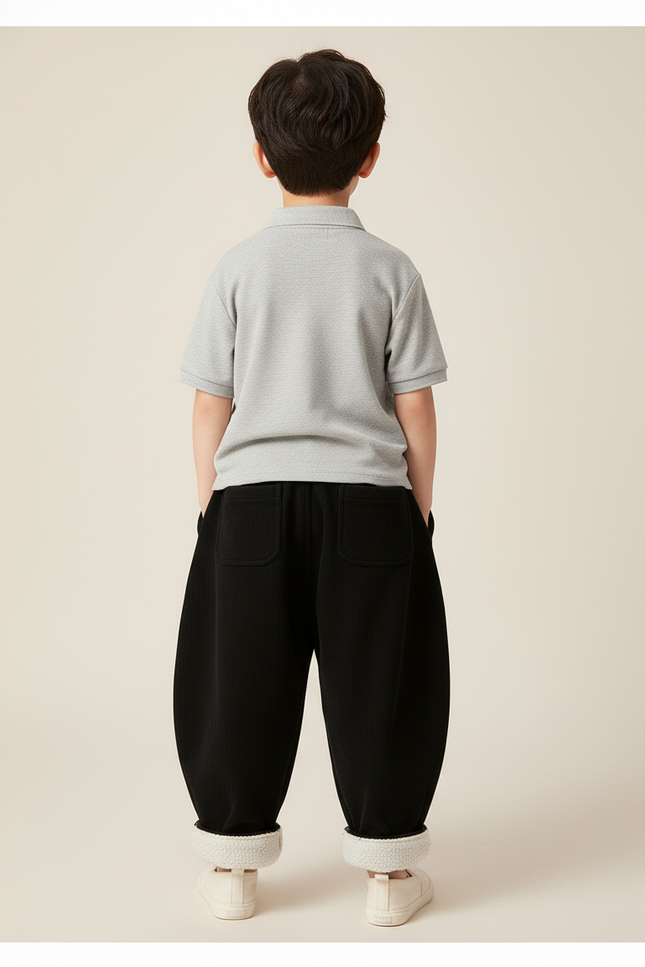 Pantalon Baggy Noir Côtelé Épais Ample Enfant - Cordé - vue 2