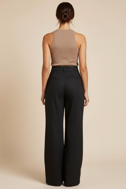 Pantalon Baggy Noir Ample Boutons Dorés Fluide - Lin - vue 2
