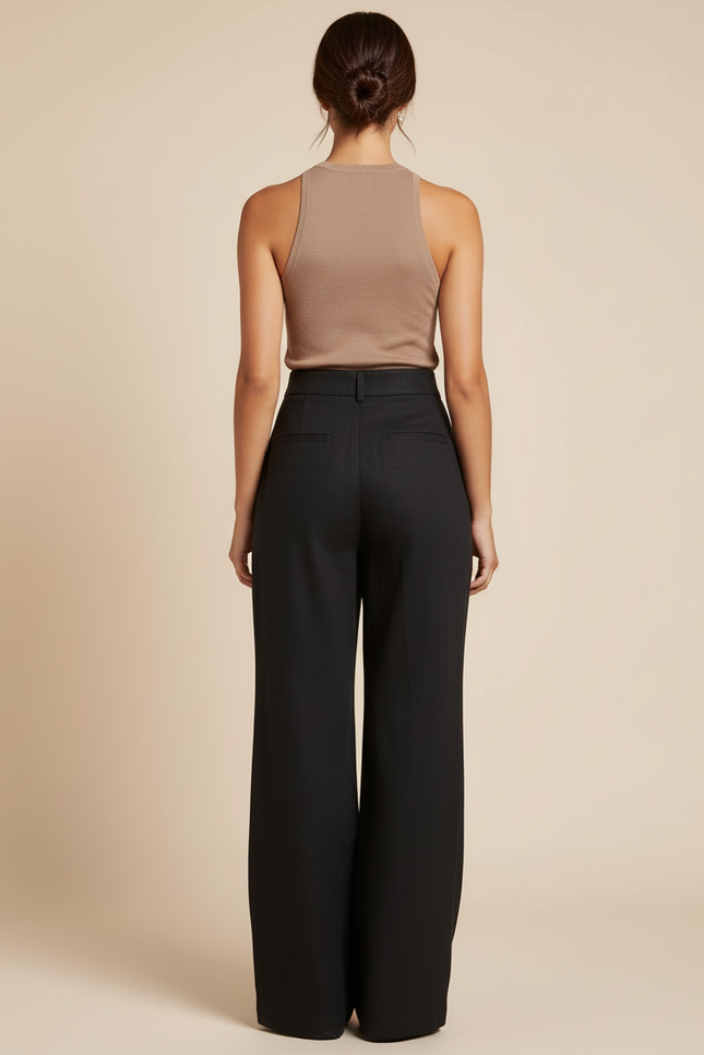 Pantalon Baggy Noir Ample Boutons Dorés Fluide - Lin - vue 2