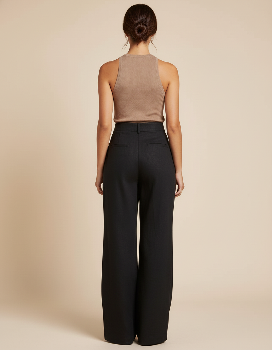 Pantalon Baggy Noir Ample Boutons Dorés Fluide - Lin - vue 2