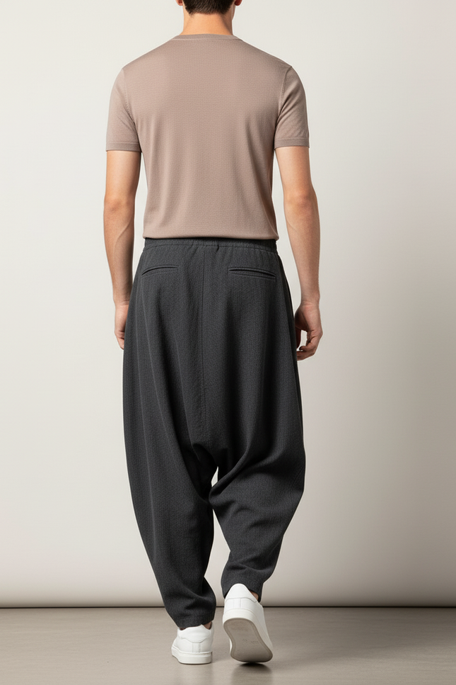 Pantalon Baggy Gris Foncé Ample Plissé Décontracté Homme - Laine - vue 2