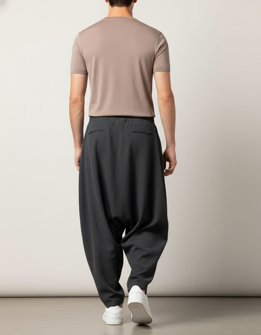 Pantalon Baggy Gris Foncé Ample Plissé Décontracté Homme - Laine - vue 2