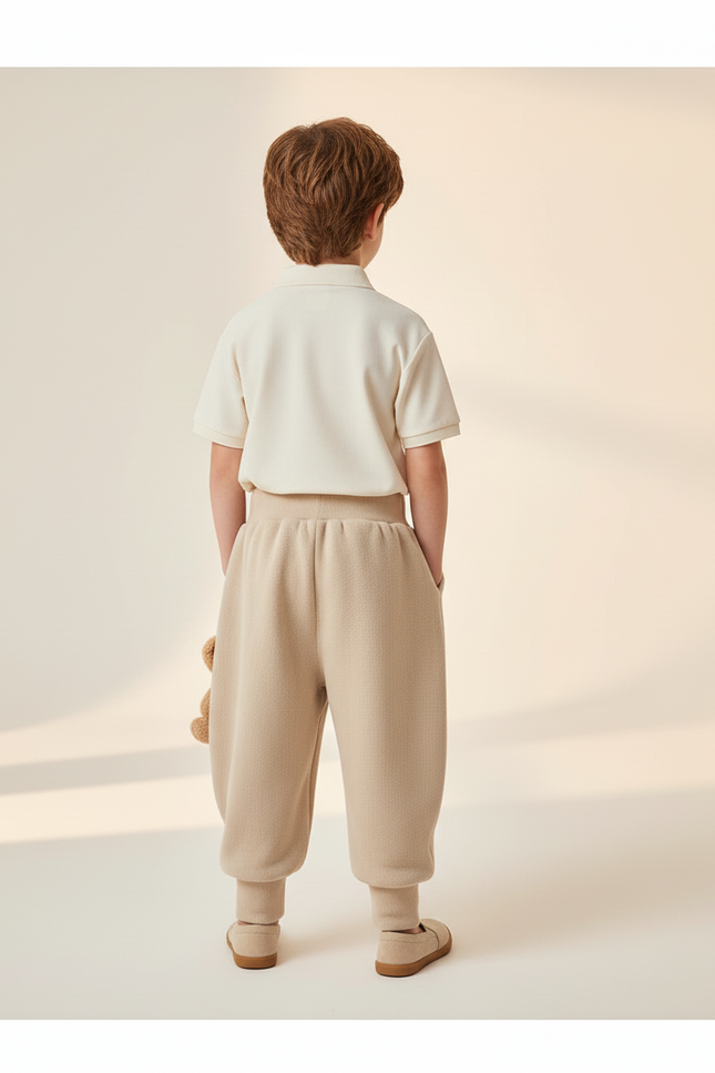 Pantalon Baggy Beige Molletonné Ample Brodé Enfant - vue 2