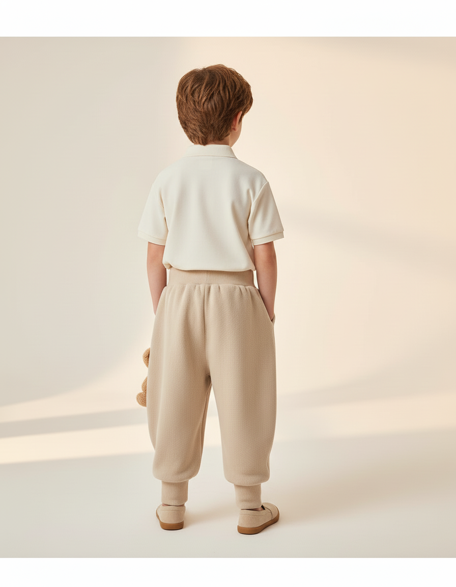 Pantalon Baggy Beige Molletonné Ample Brodé Enfant - vue 2