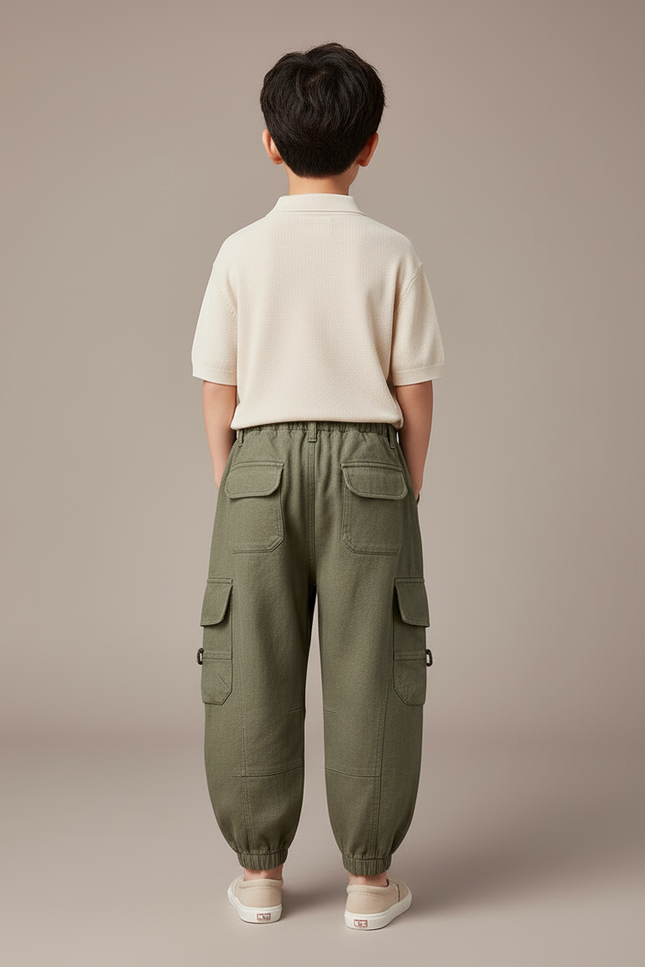 Pantalon Baggy Vert Kaki Cargo Ample Décontracté Garçon - Toile - vue 2