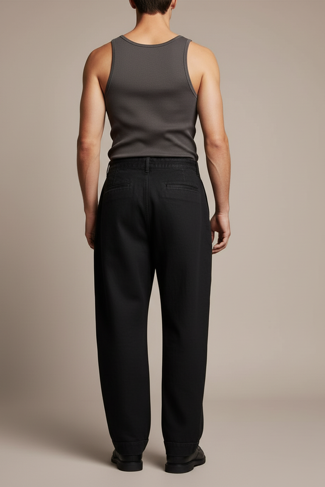 Pantalon Baggy Noir Ample Plissé Décontracté - Gabardine - vue 2