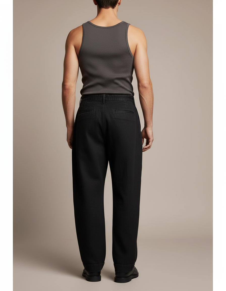Pantalon Baggy Noir Ample Plissé Décontracté - Gabardine - vue 2