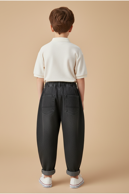 Pantalon Baggy Noir Ample Coton Épais Garçon - Jean - vue 2
