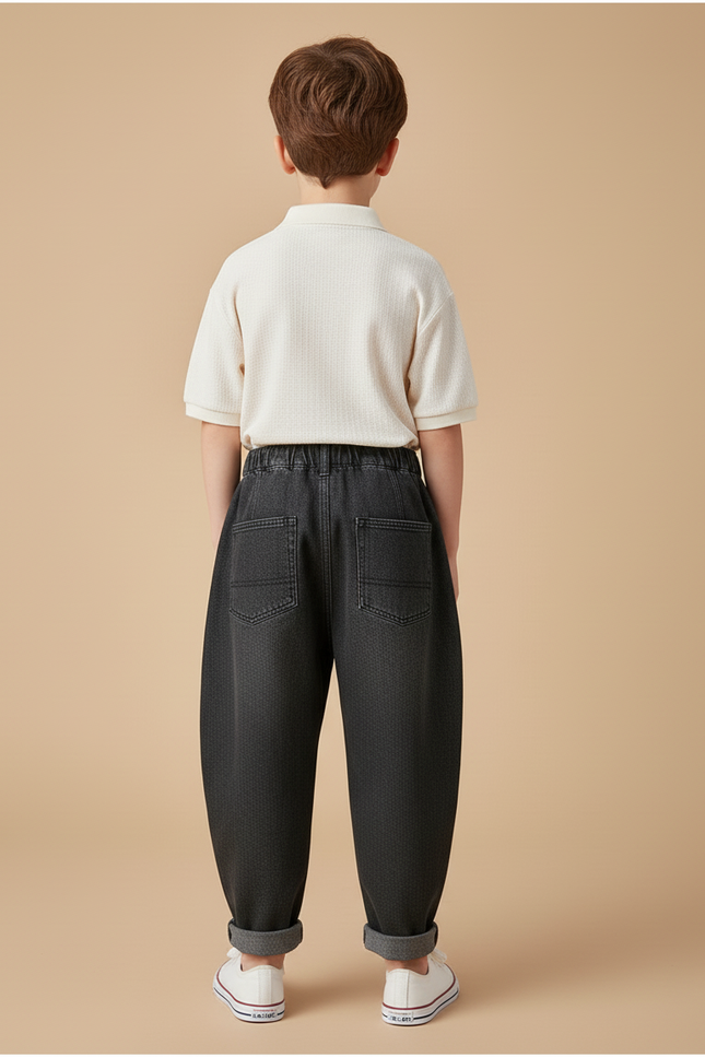 Pantalon Baggy Noir Ample Coton Épais Garçon - Jean - vue 2