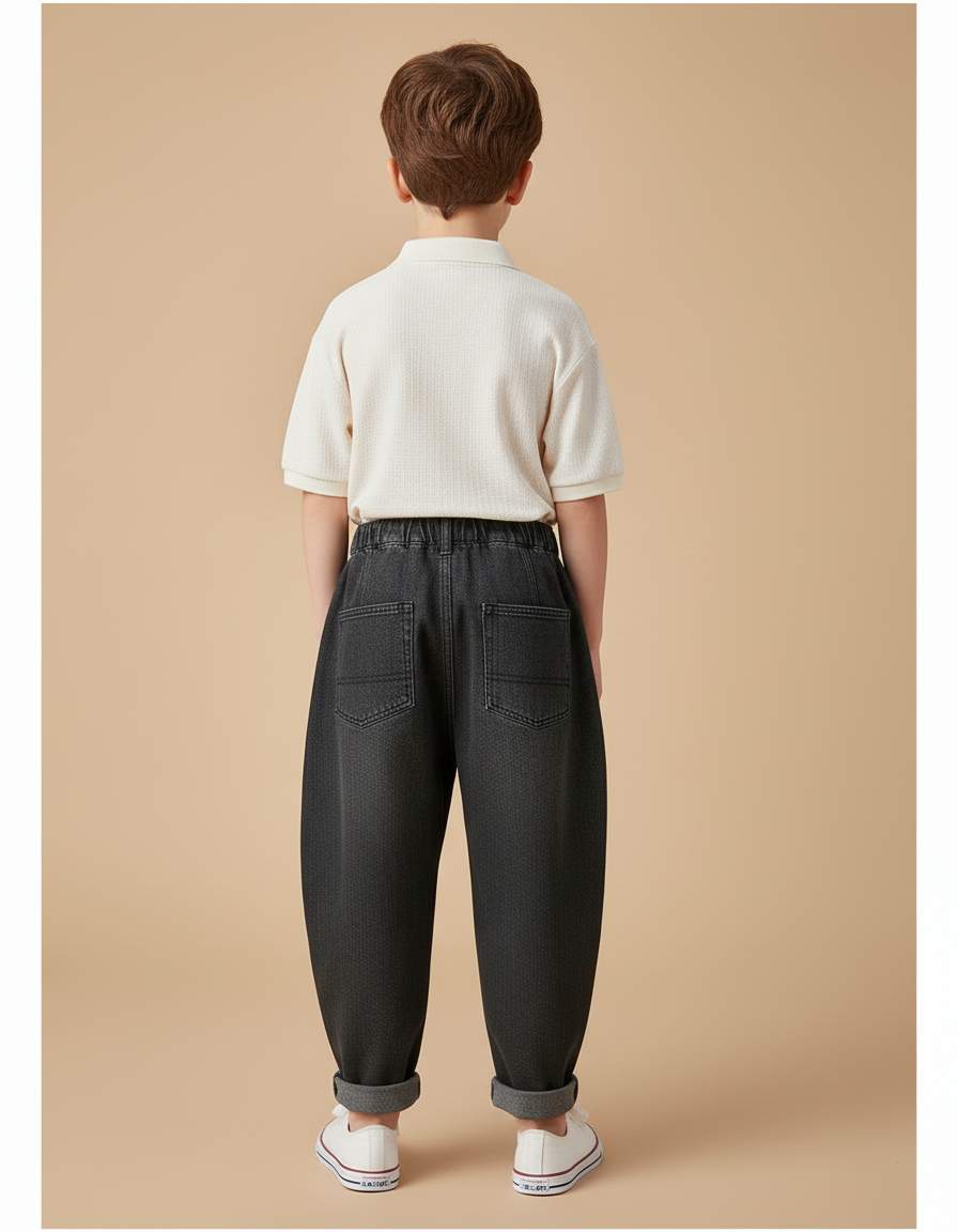 Pantalon Baggy Noir Ample Coton Épais Garçon - Jean - vue 2