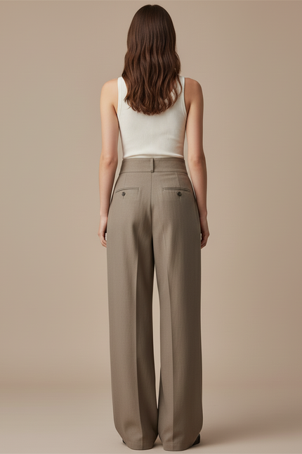 Pantalon Baggy Marron Ample Taille Haute Élégant - Gabardine - vue 2