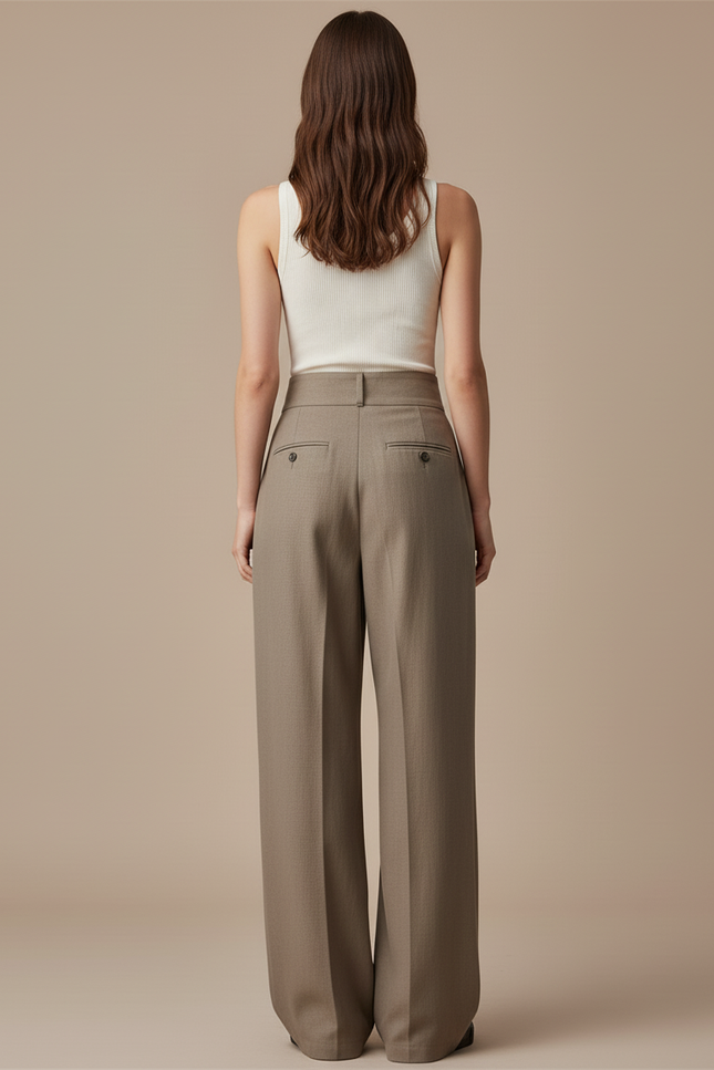 Pantalon Baggy Marron Ample Taille Haute Élégant - Gabardine - vue 2