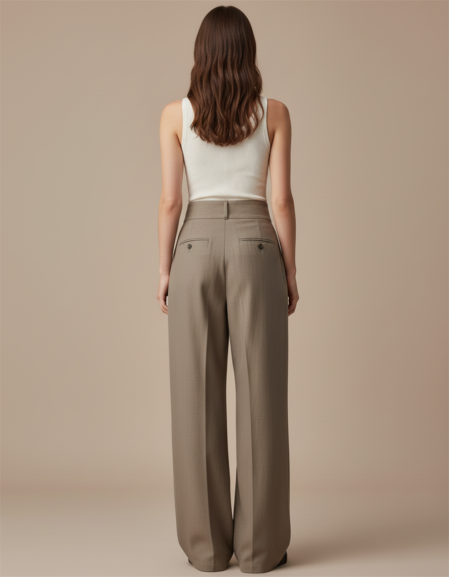 Pantalon Baggy Marron Ample Taille Haute Élégant - Gabardine - vue 2