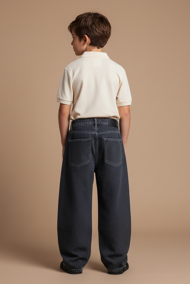 Pantalon Baggy Gris Délavé Ample Ailes Croix - Jean - vue 2