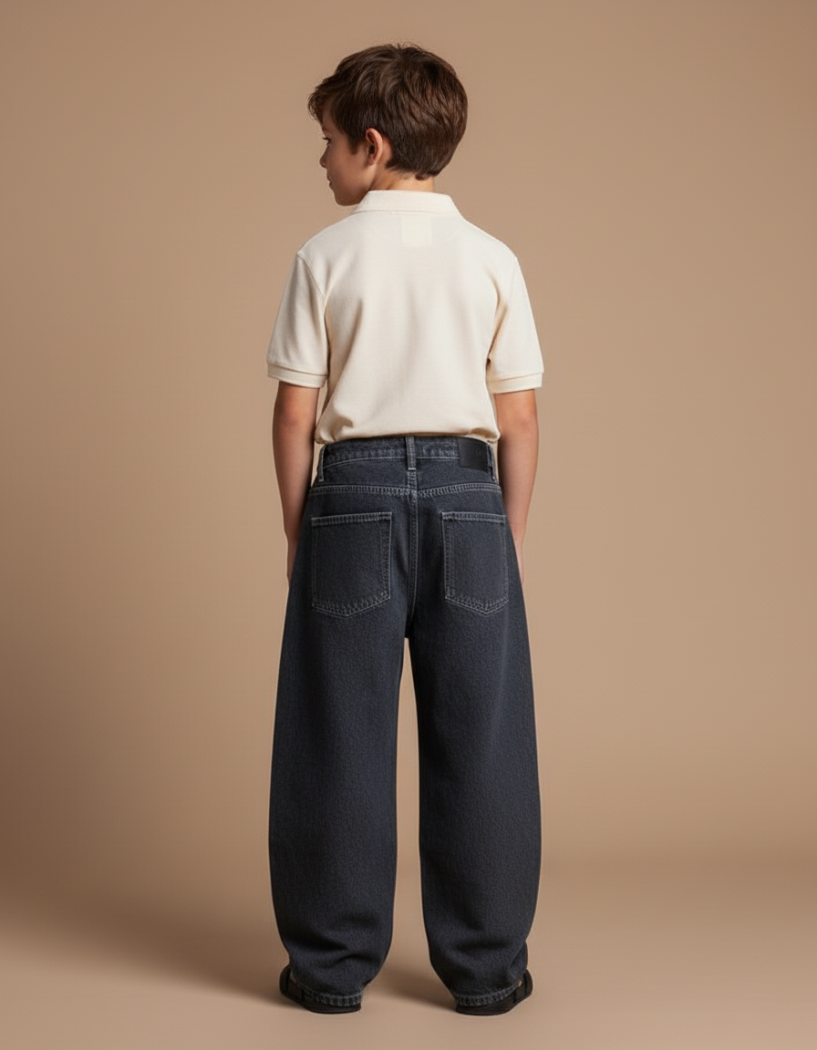 Pantalon Baggy Gris Délavé Ample Ailes Croix - Jean - vue 2
