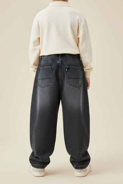 Pantalon Baggy Jean Gris Ample Plissé Garçon - vue 2