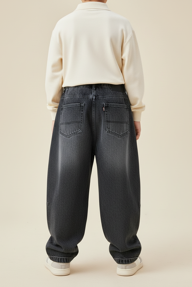 Pantalon Baggy Jean Gris Ample Plissé Garçon - vue 2