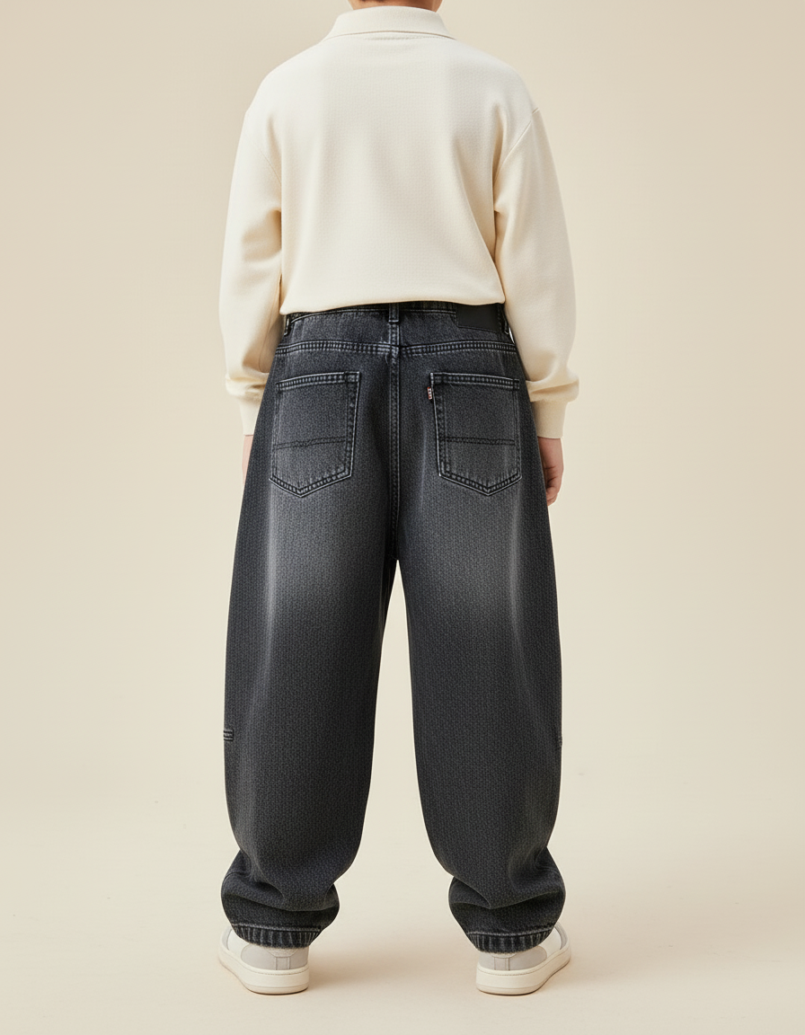 Pantalon Baggy Jean Gris Ample Plissé Garçon - vue 2