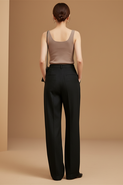 Pantalon Baggy Noir Ample Plissé Décontracté Fluide - Viscose - vue 2