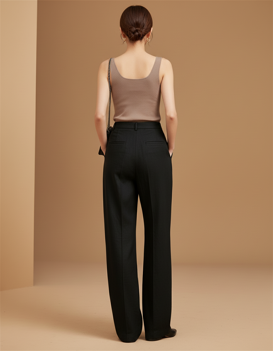Pantalon Baggy Noir Ample Plissé Décontracté Fluide - Viscose - vue 2