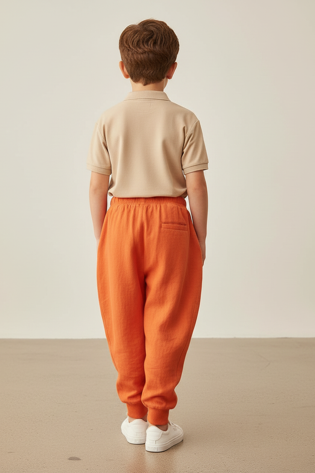 Pantalon Baggy Orange Coton Ample Confortable Enfant - Lin - vue 2