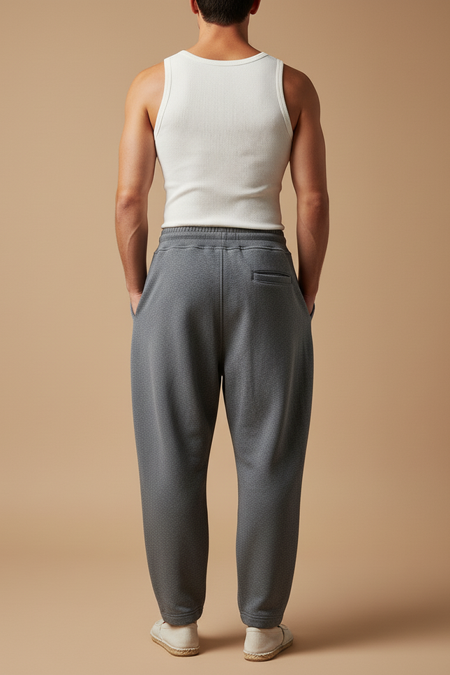 Pantalon Baggy Gris Molletonné Ample Cordon Décontracté Homme - vue 2