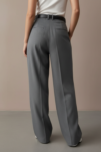 Pantalon Baggy Gris Plissé Droit Fluide Femme - Gabardine - vue 2