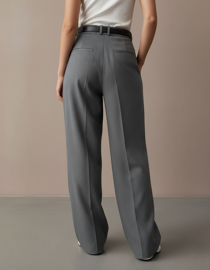 Pantalon Baggy Gris Plissé Droit Fluide Femme - Gabardine - vue 2