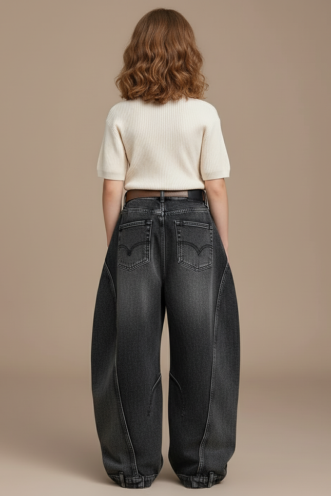 Pantalon Baggy Gris Délavé Ample Déchiré Enfant - Jean - vue 2