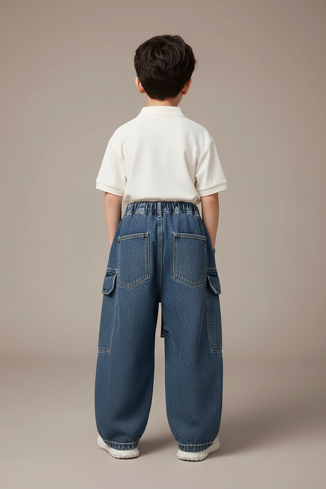 Pantalon Baggy Jean Bleu Ample Cargo Garçon - vue 2