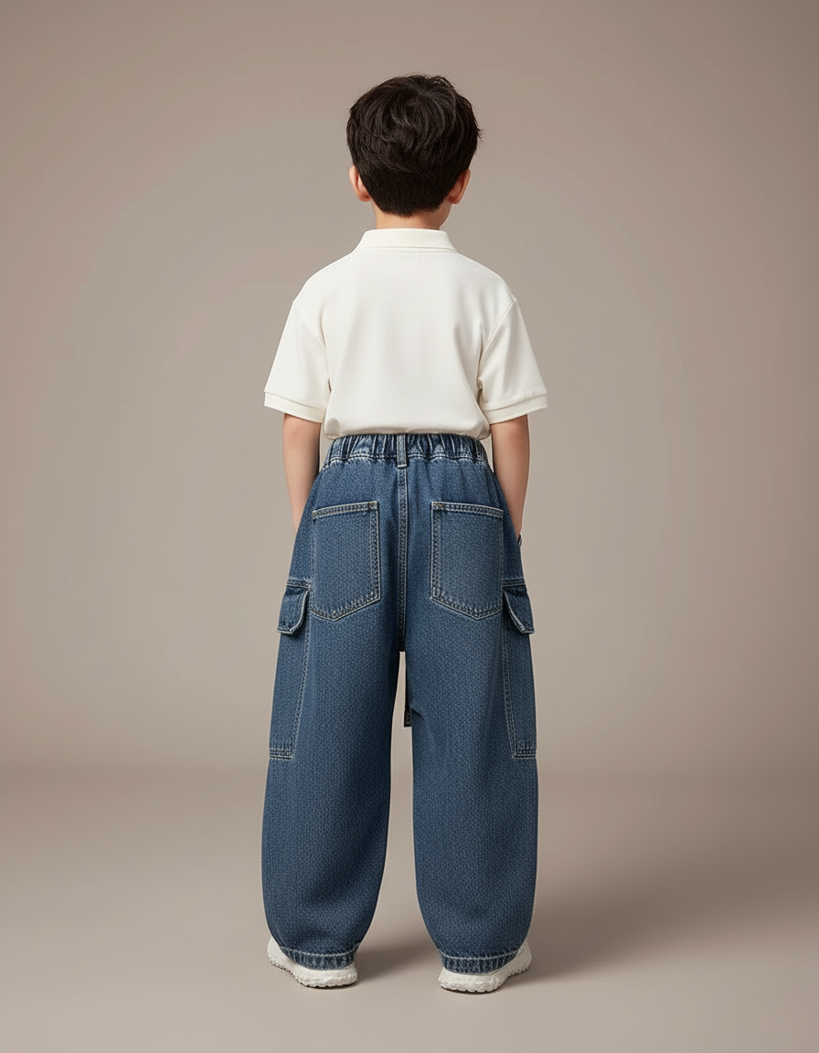 Pantalon Baggy Jean Bleu Ample Cargo Garçon - vue 2