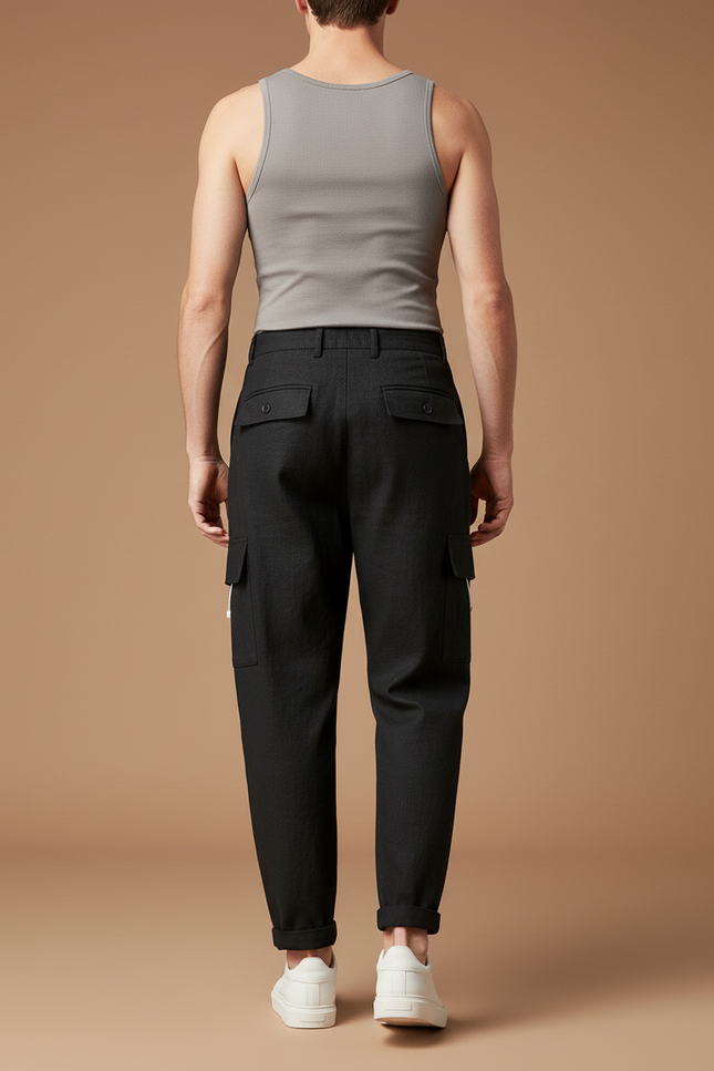 Pantalon Baggy Noir Cargo Décontracté Imprimé Homme - Lin - vue 2
