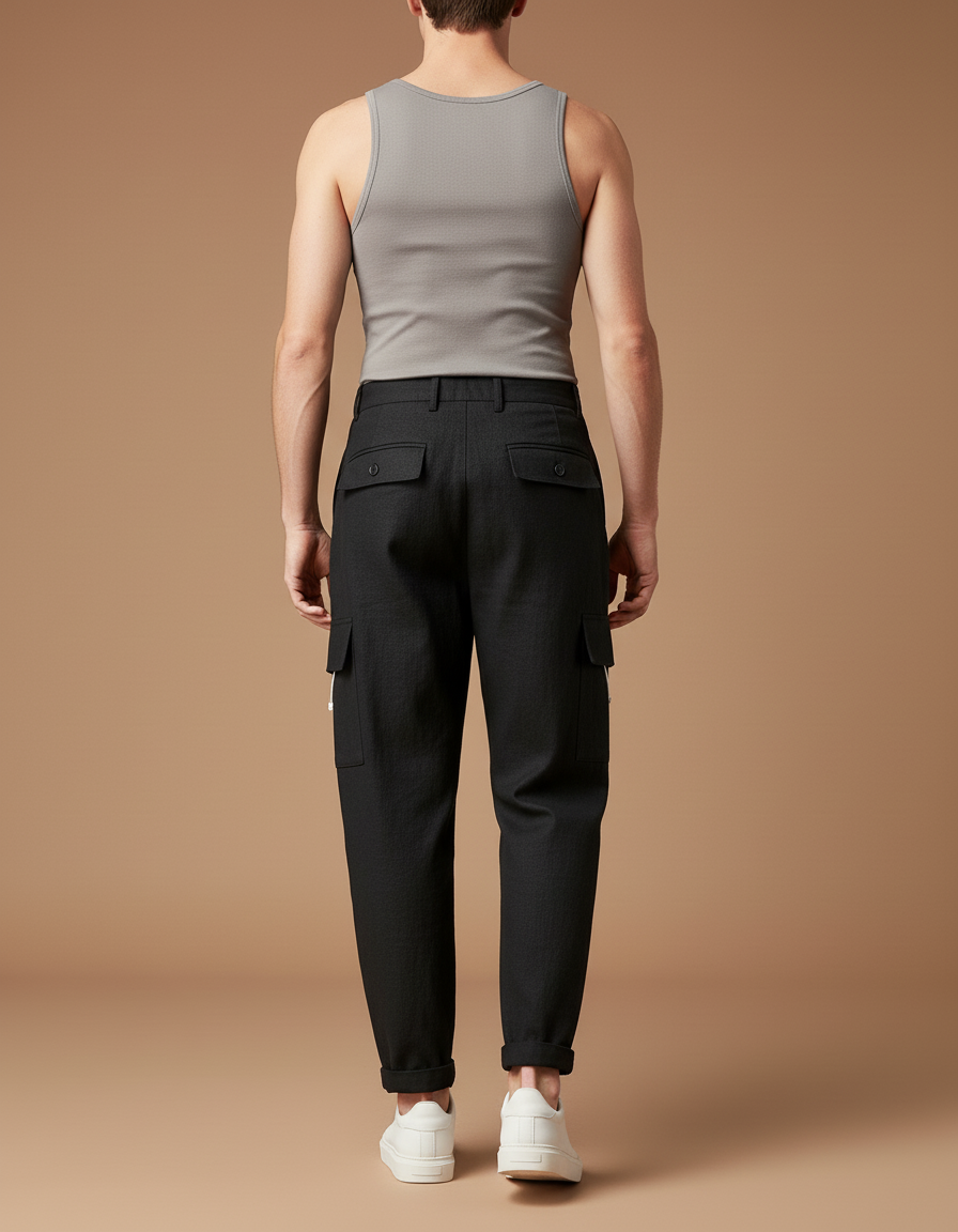 Pantalon Baggy Noir Cargo Décontracté Imprimé Homme - Lin - vue 2
