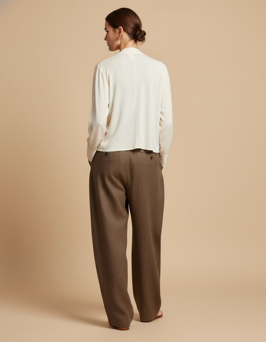 Pantalon Baggy Marron Ample Plissé Décontracté Fluide - Lin - vue 2