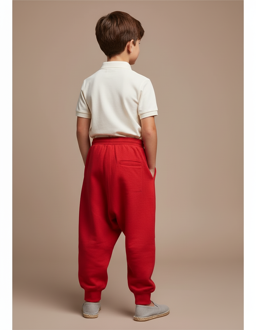Pantalon Baggy Rouge Molleton Cordon Sport Enfant - vue 2