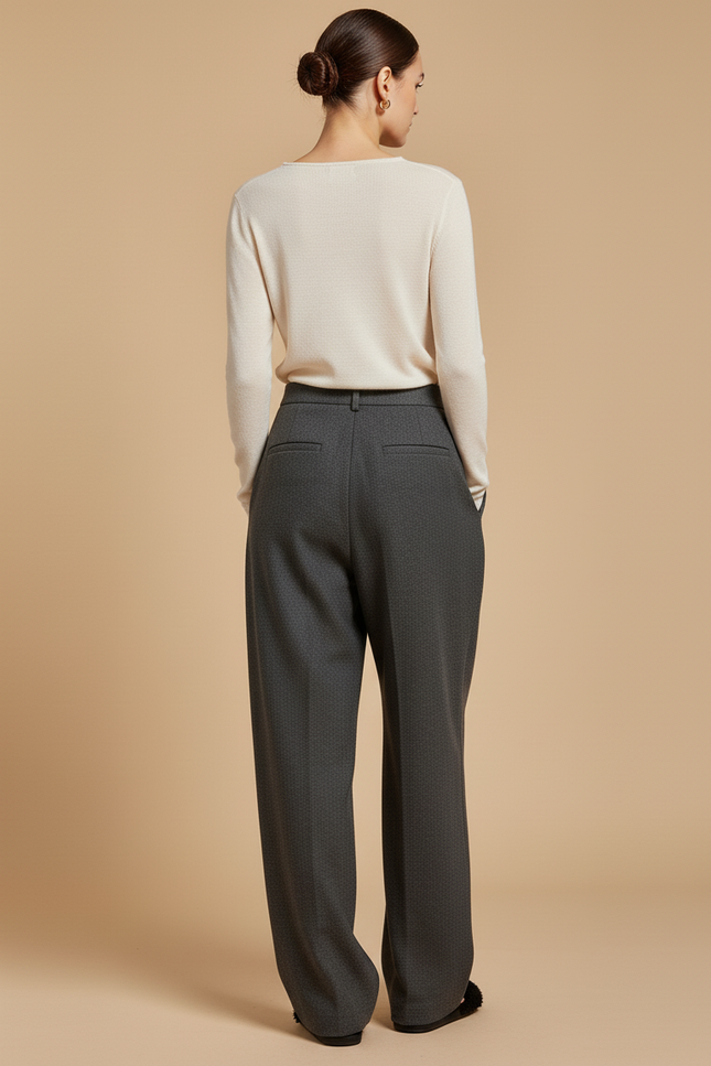 Pantalon Baggy Gris Laine Ample Plissé Femme - vue 2