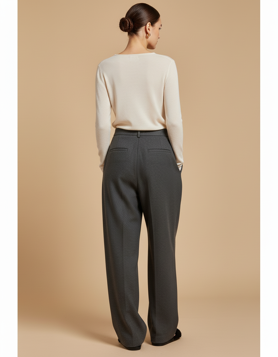 Pantalon Baggy Gris Laine Ample Plissé Femme - vue 2