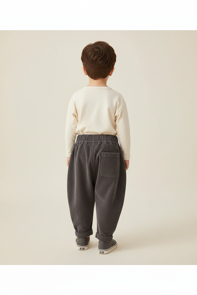 Pantalon Baggy Gris Côtelé Ample Décontracté Enfant - Cordé - vue 2