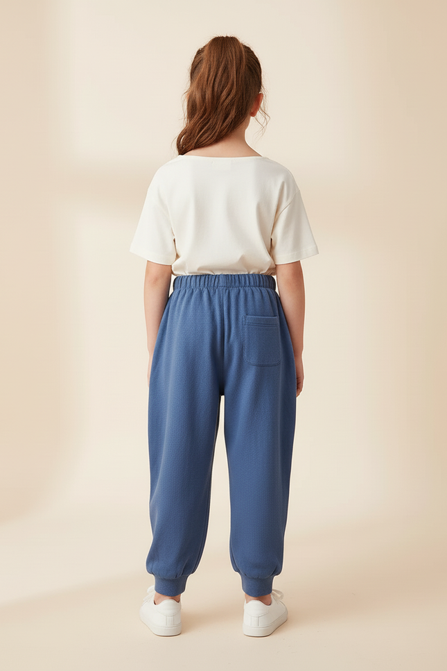 Pantalon Baggy Bleu Coton Ourson Brodé Décontracté Enfant - Molleton - vue 2