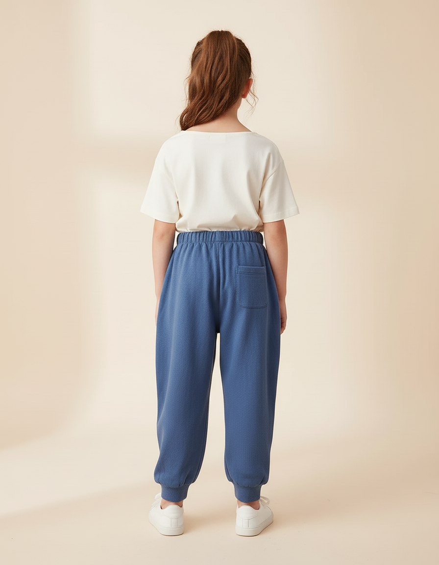 Pantalon Baggy Bleu Coton Ourson Brodé Décontracté Enfant - Molleton - vue 2