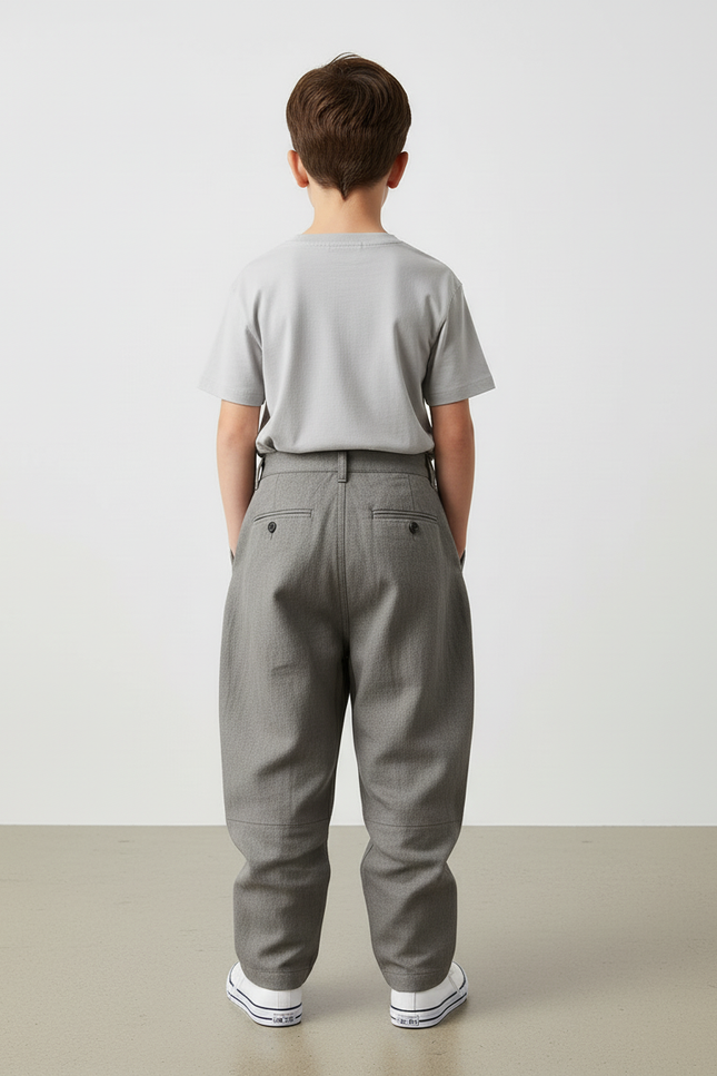 Pantalon Baggy Gris Plissé Ample Décontracté Garçon - Gabardine - vue 2